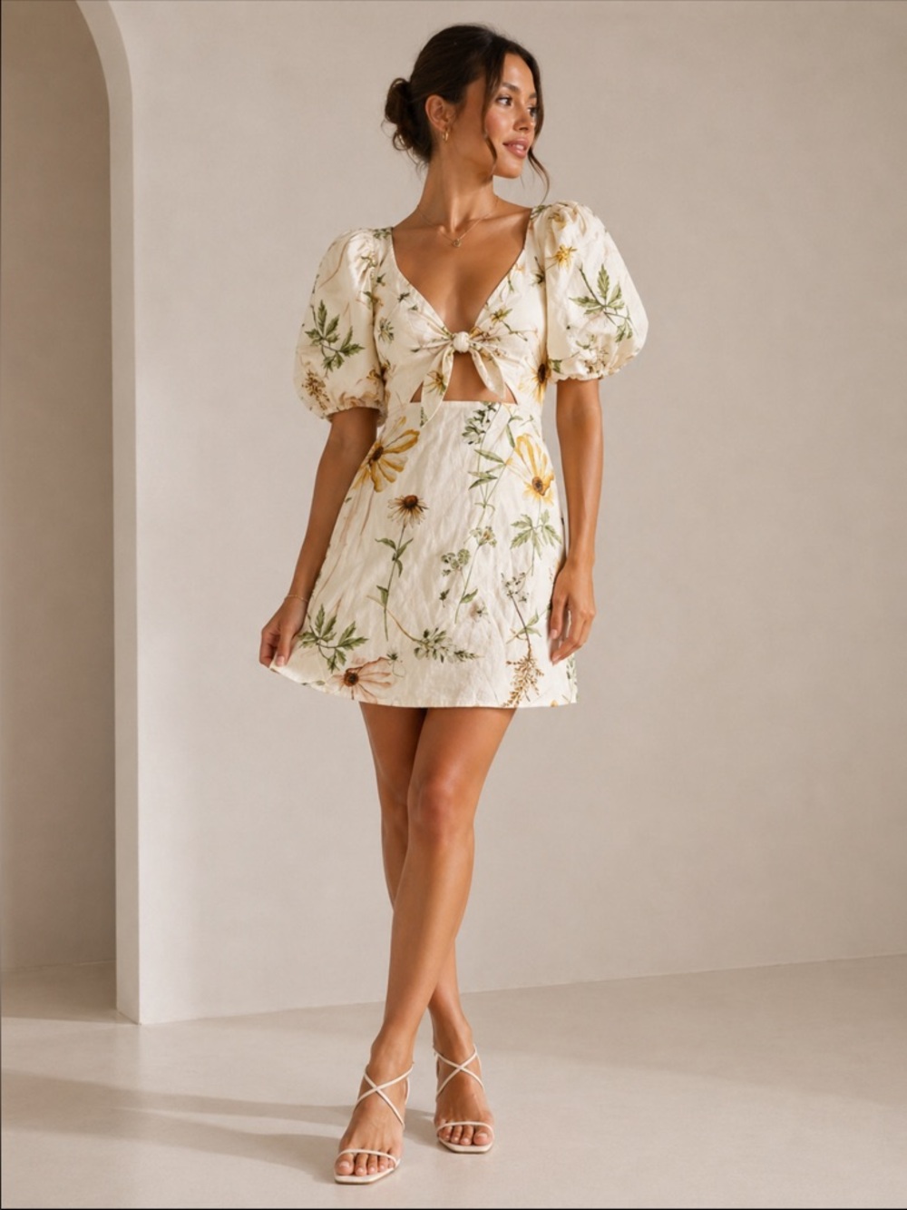 Brand new H&M cotton bohemian puff sleeves cutout mini dress